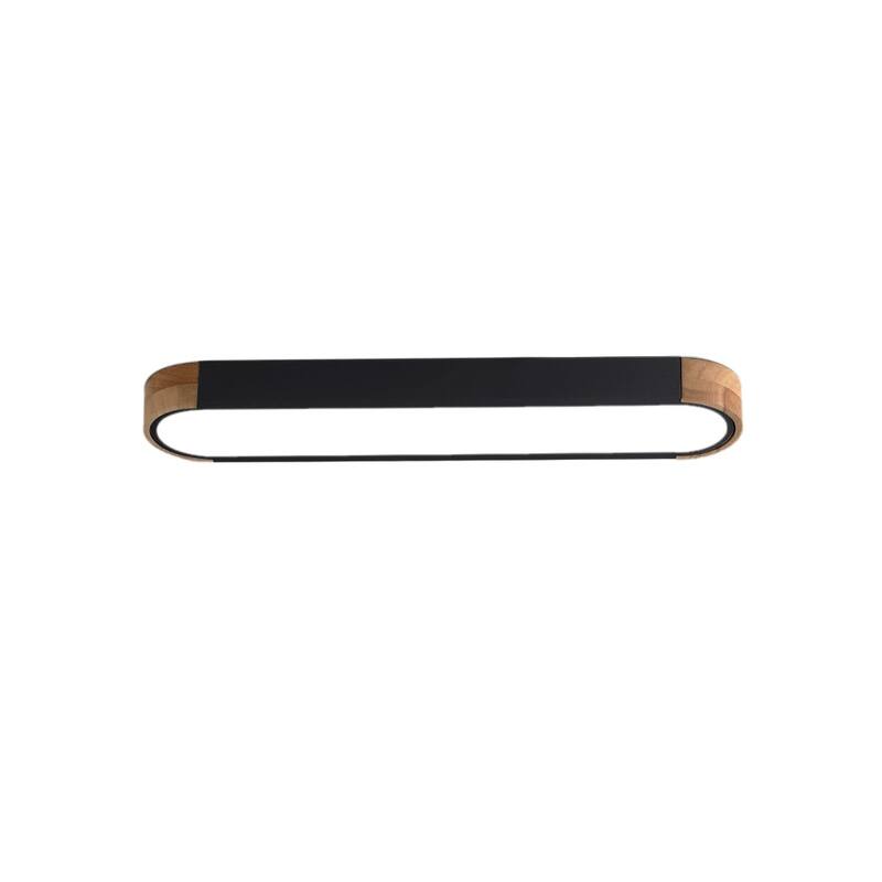 Farmhouse Wood Long Oval Dimmable LED Flush Mount - 37" 3000k/6000k - Black/6000K