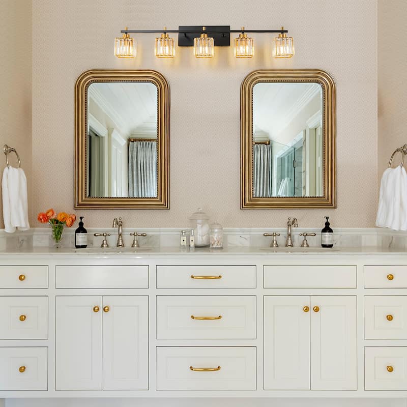 Modern Dimmable Glam Crystal Black Gold Bathroom Vanity Lights