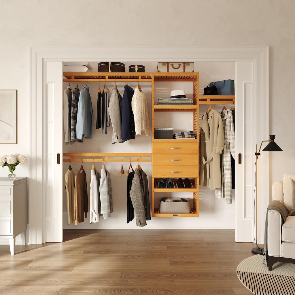 John Louis Home Solid Wood Reach-In Simplicity Closet System with3-Drawers Honey Maple