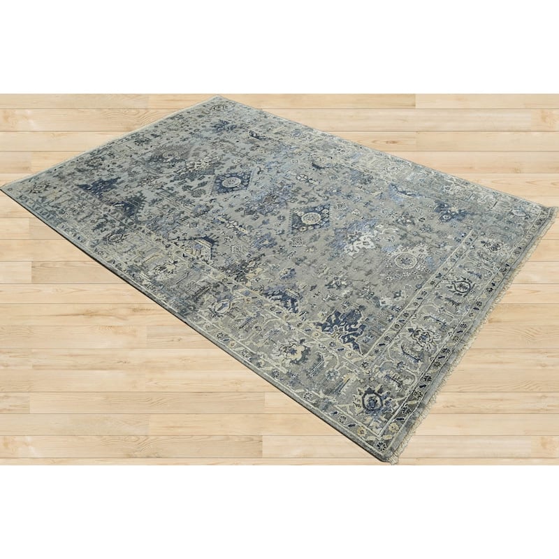 Gray Wool Oriental Area Rug Hand Knotted Traditional Turkish Oushak - 6' 2'' x 8' 8''