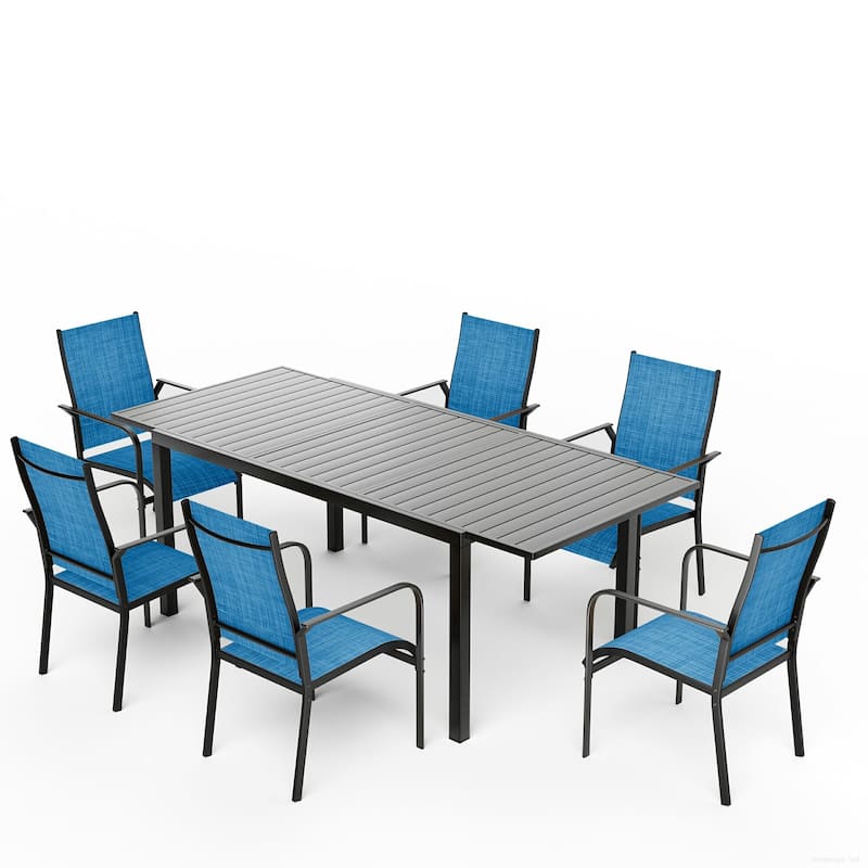 5/7/9-Piece Outdoor Patio Dining Set with Stackable Textilene Chairs and Slatted Table, Furniture with Adjustable Umbrella Hole