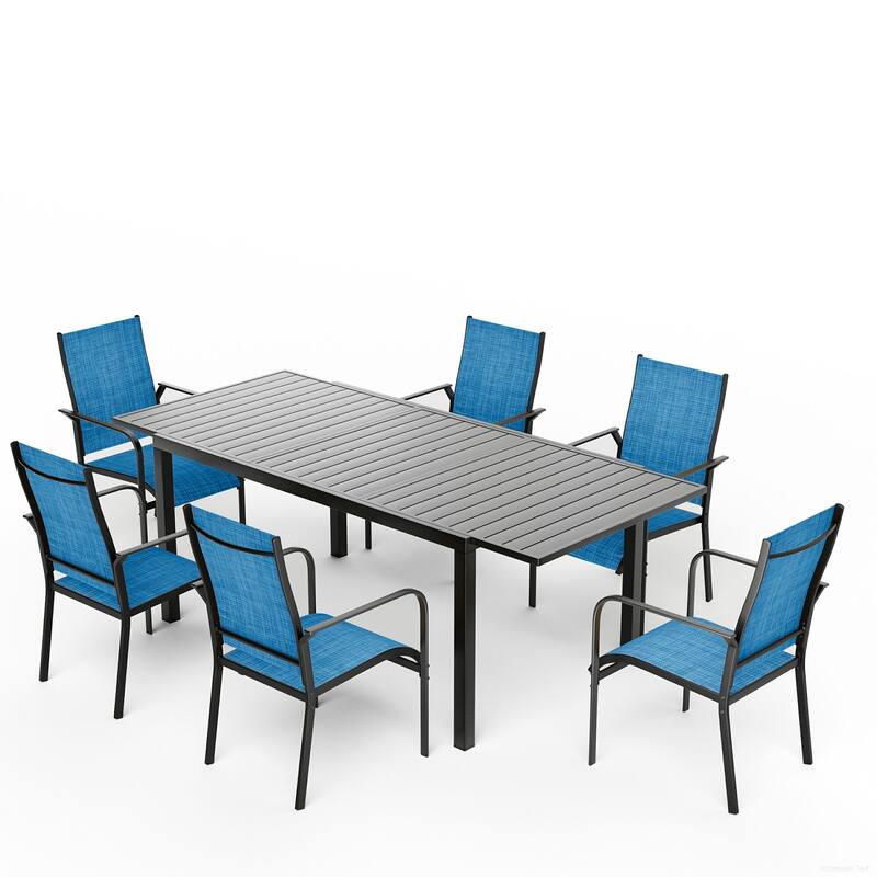Patio Dining Set, Outdoor Dining Table and Chairs Set with Textilene Chairs, Adjustable Umbrella Hole for Garden, Backyard