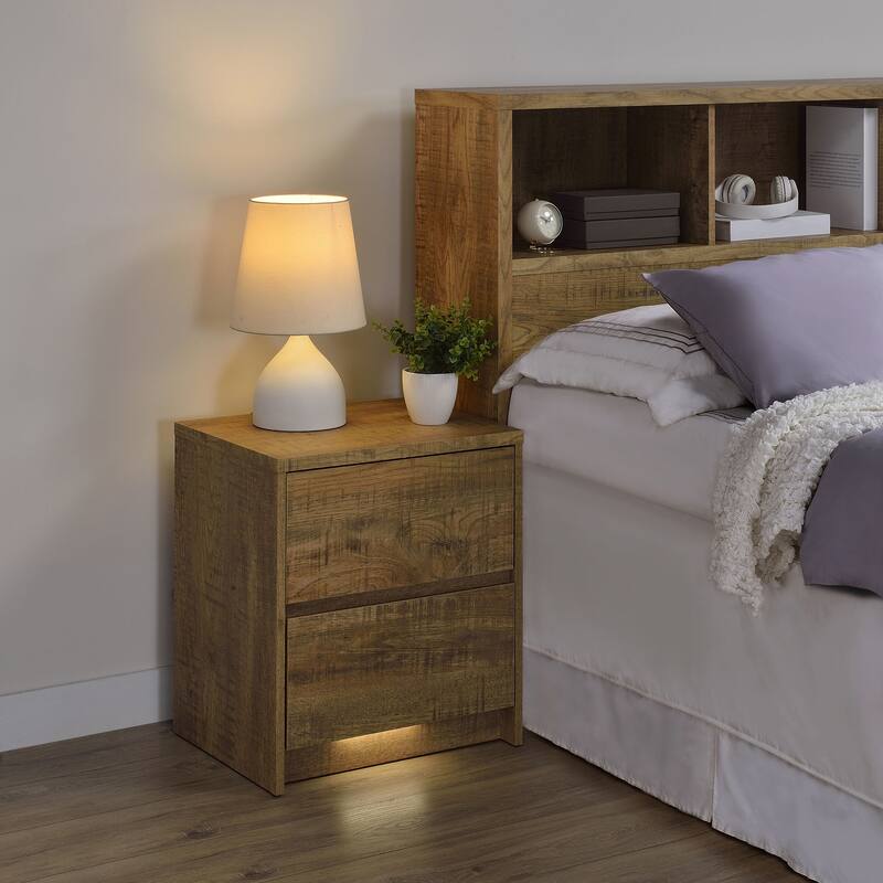 Geary 2-drawer Nightstand LED Lights and USB - Mango