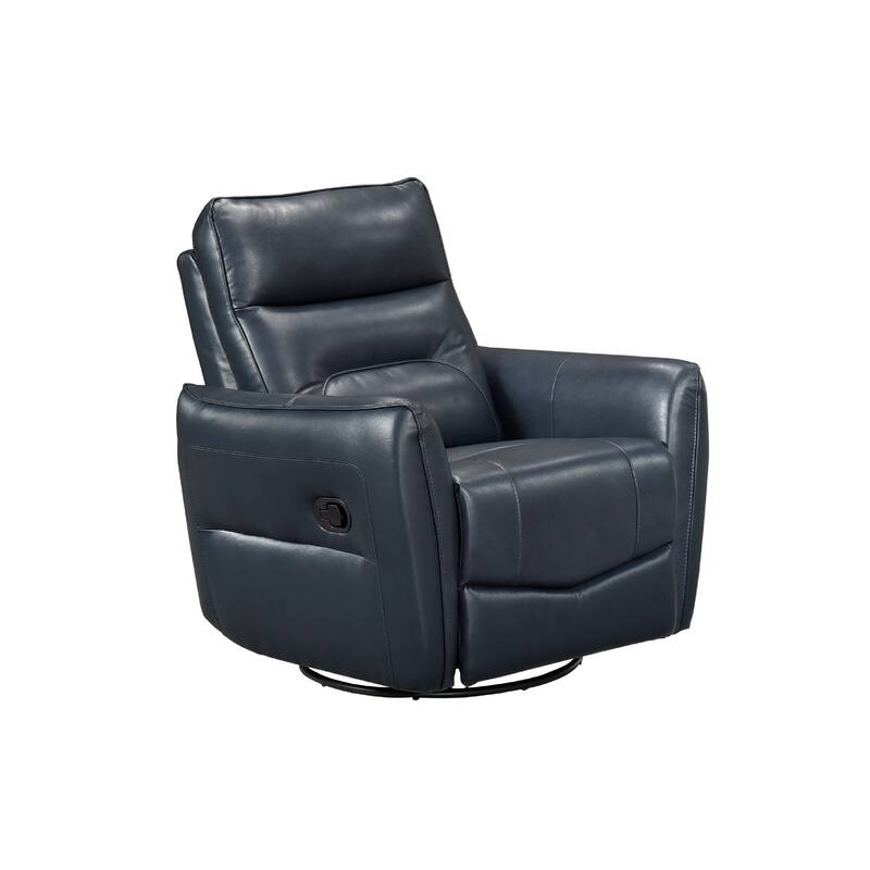 Temy Swivel Glider Manual Reclining Chair, Dark Blue Top Grain Leather
