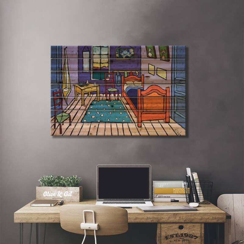 Van Gogh's Bedroom Print On Wood by David Hinds - Multi-Color