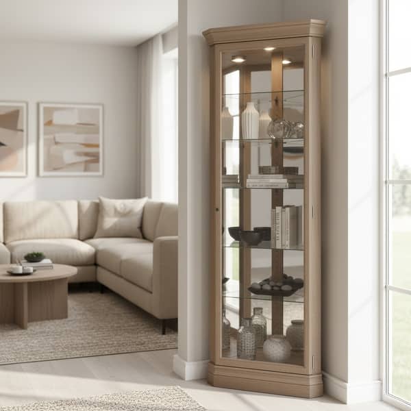 slide 2 of 3, Howard Miller Delia III 6-shelf Solid Wood Corner Curio Cabinet Natural