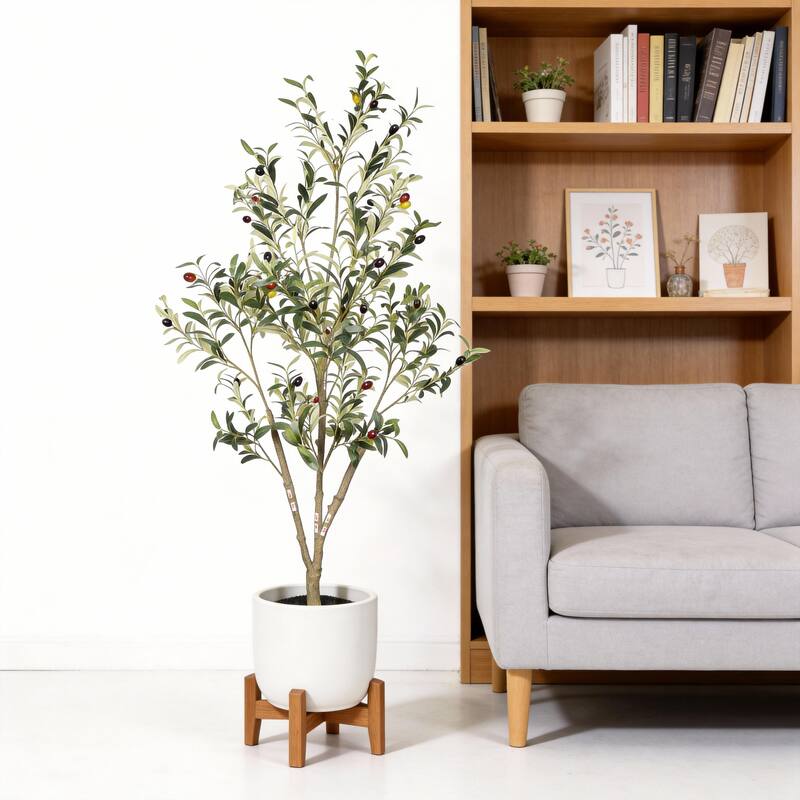 5" Artificial Olive Tree in Black Plastic Pot, 1pc/set - Green Leaves