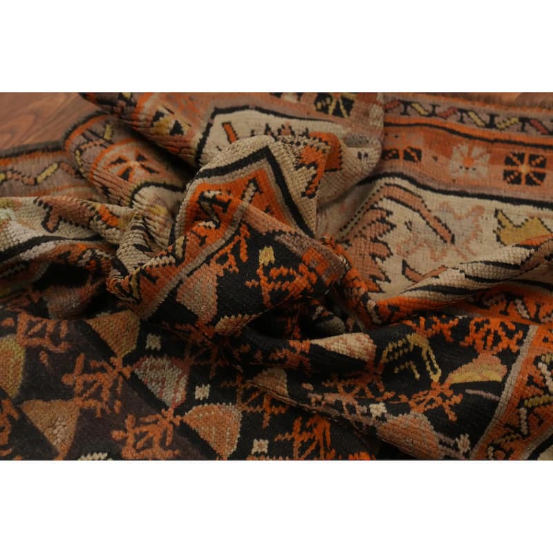 Hand Knotted Oriental 100% Wool Carpet Traditional Geometric Black Area Rug - 6' 0'' X 3' 7''