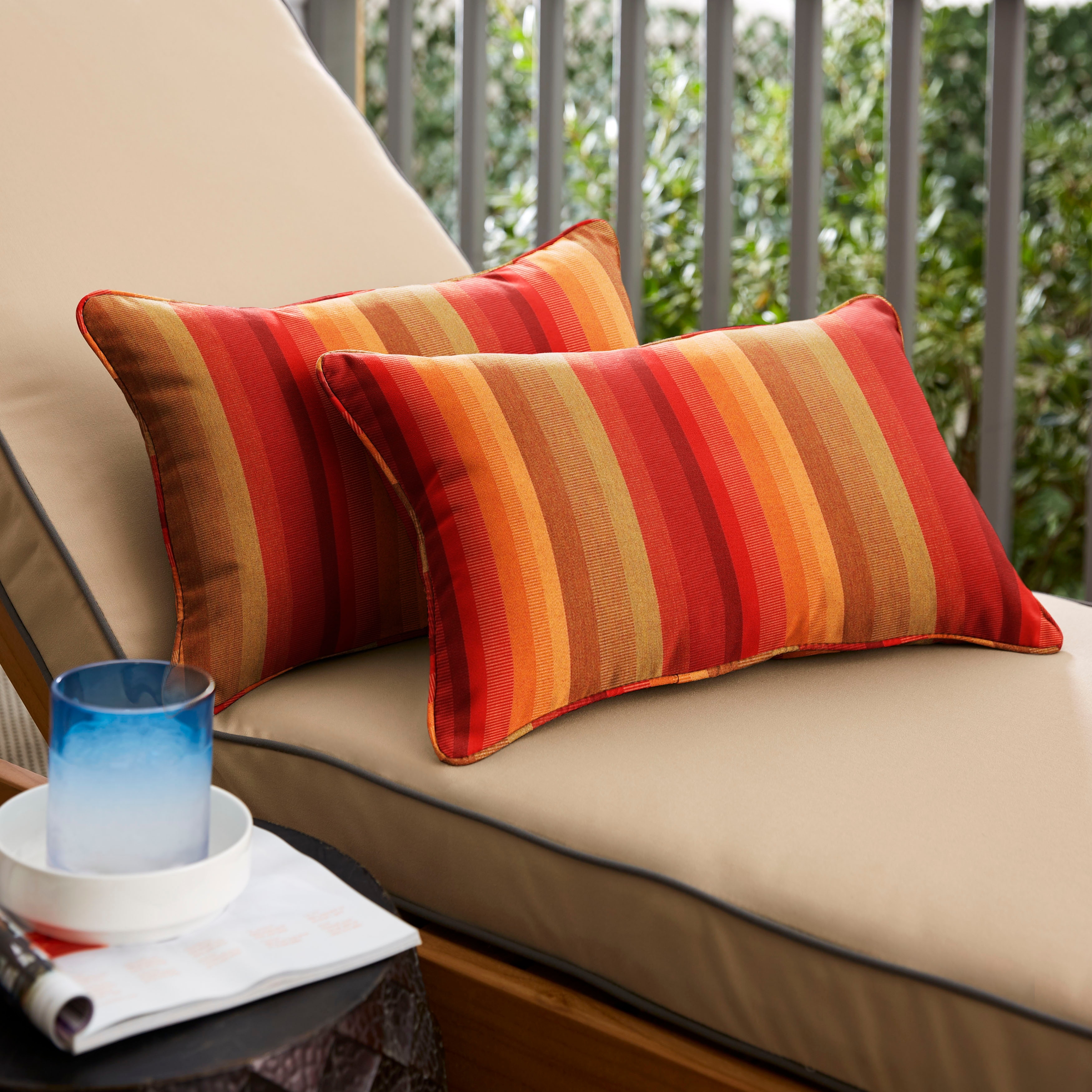 Set of 2 Outdoor Decorative Bolster Neckroll Pillows Sunbrella Astoria Sunset 