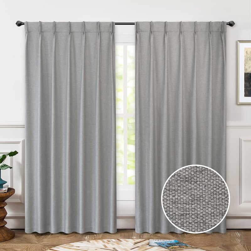 DriftAway Pinch Pleat Faux Linen Textured Blackout Curtains - 52" Width X 84" Length - Gray