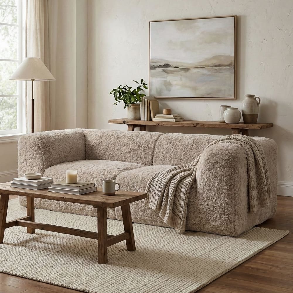 Furniture of America Ylena Modern 2-Piece Faux Fur Foam Modular Compressed Loveseat
