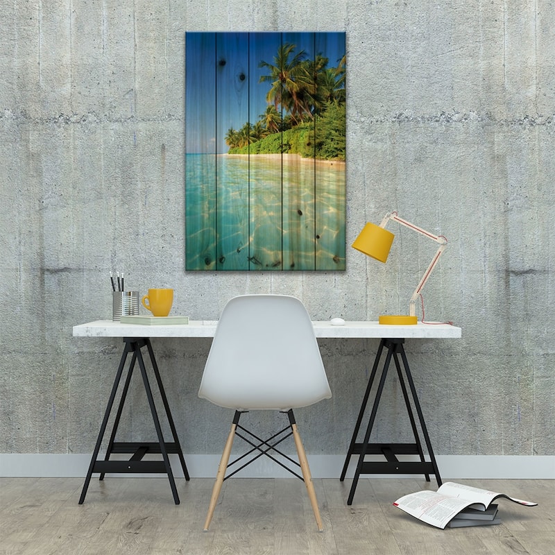 Tropical Beach In The Maldives Print On Wood by Matteo Colombo - Multi-Color