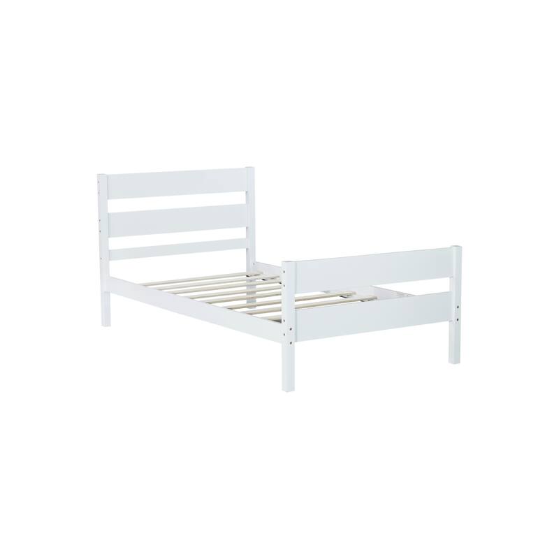 White Twin Size Rubber Wood Bed with Headboard and Footboard, Underbed Storage
