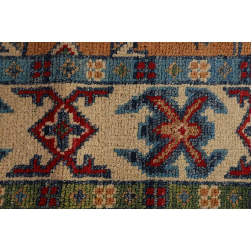 Orange Kazak Rug Hand-Knotted Wool Carpet - 3'5"x 4'10"