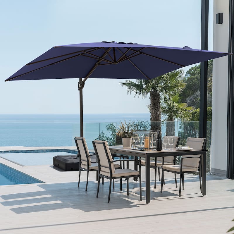 Pellebant Outdoor Patio 9 FT x 12 FT Cantilever-Offset Umbrella with Base - Navy Blue