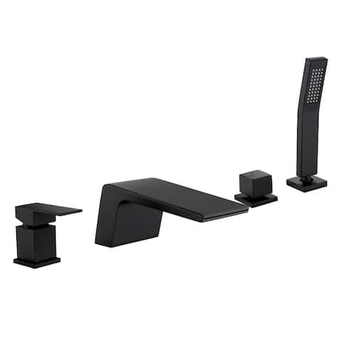 Waterfall Tub Faucet With Hand Shower Deck Mount Tub Filler With Sprayer Modern Bathtub Faucets Set With Diverter And Valve