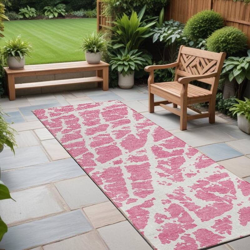 Daso Unique Abstract Weather Resistant Classic Meets Modern Outdoor Rug - 8' Runner - Multi