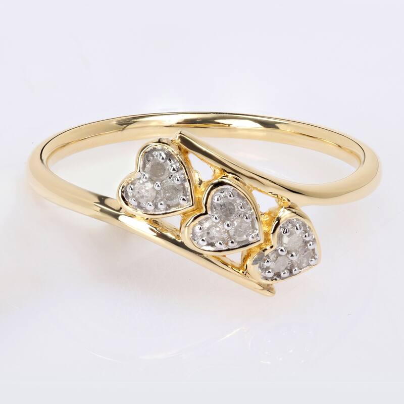 Miadora 1/10ct TDW Diamond Triple Heart Promise Ring in Yellow Plated Sterling Silver