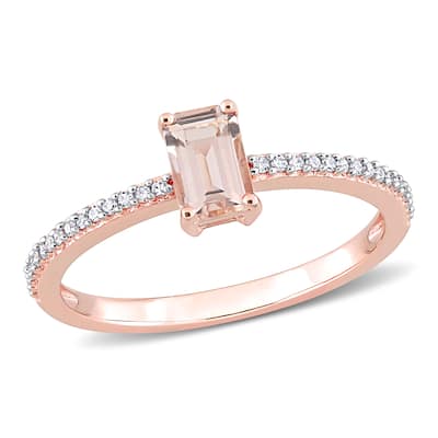Miadora 10k Rose Gold Octagon-cut Morganite and 1/10ct TDW Diamond Birthstone Ring