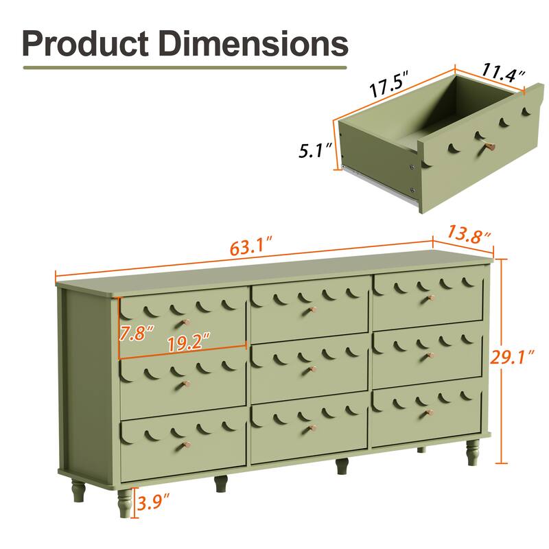 Royal 9-Drawer Lace Dresser - Max Storage for Growing Kids