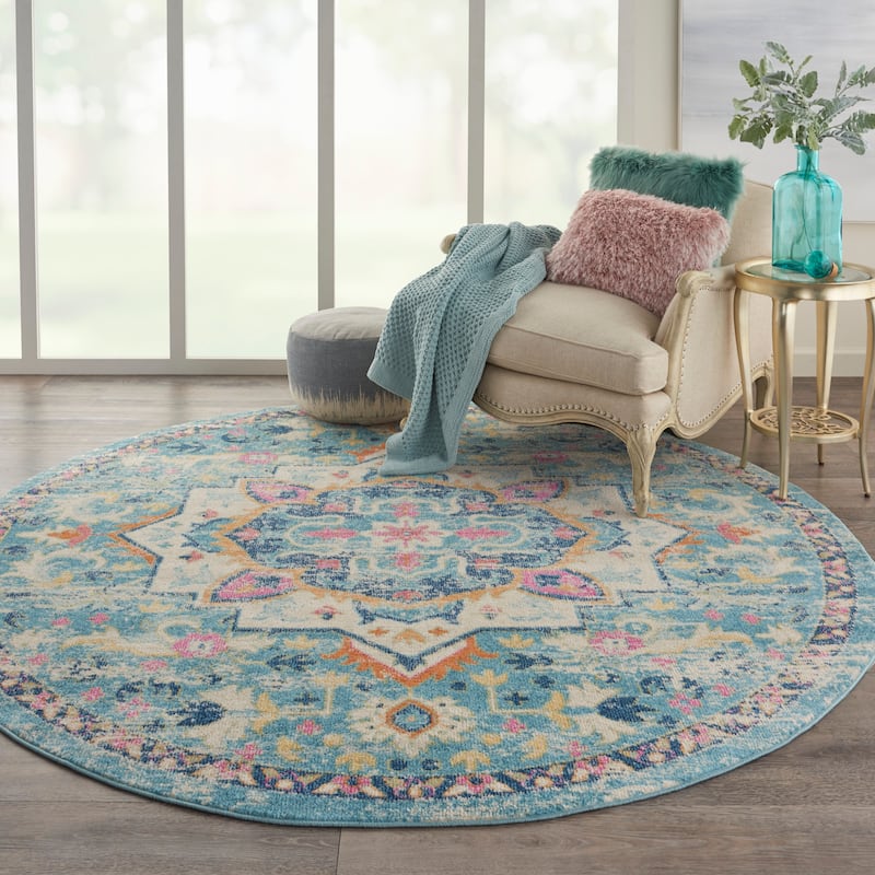Nourison Cayuga Abstract Medallion Area Rug - 8' Round - Ivory/Light Blue