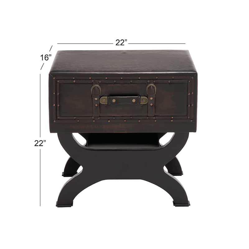 Faux Leather Vintage Style Single Drawer Accent Table with Curved Legs - Brown - Roche River Decor - 16"W x 22"L x 22"H