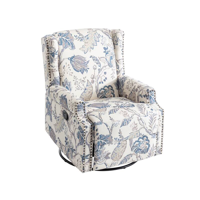 Patterned Linen Swivel Manual Push-Back Recliner Chair