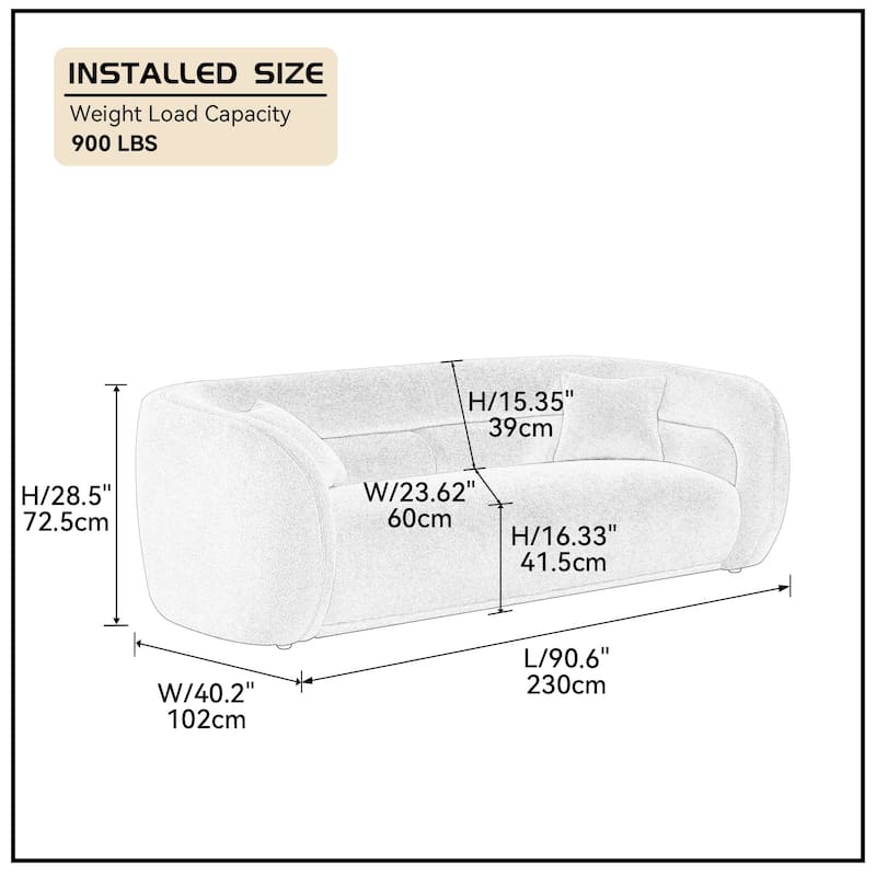 Modern Contemporary 91" Upholstered Curved Sofa With 2 Pillows for Living Room