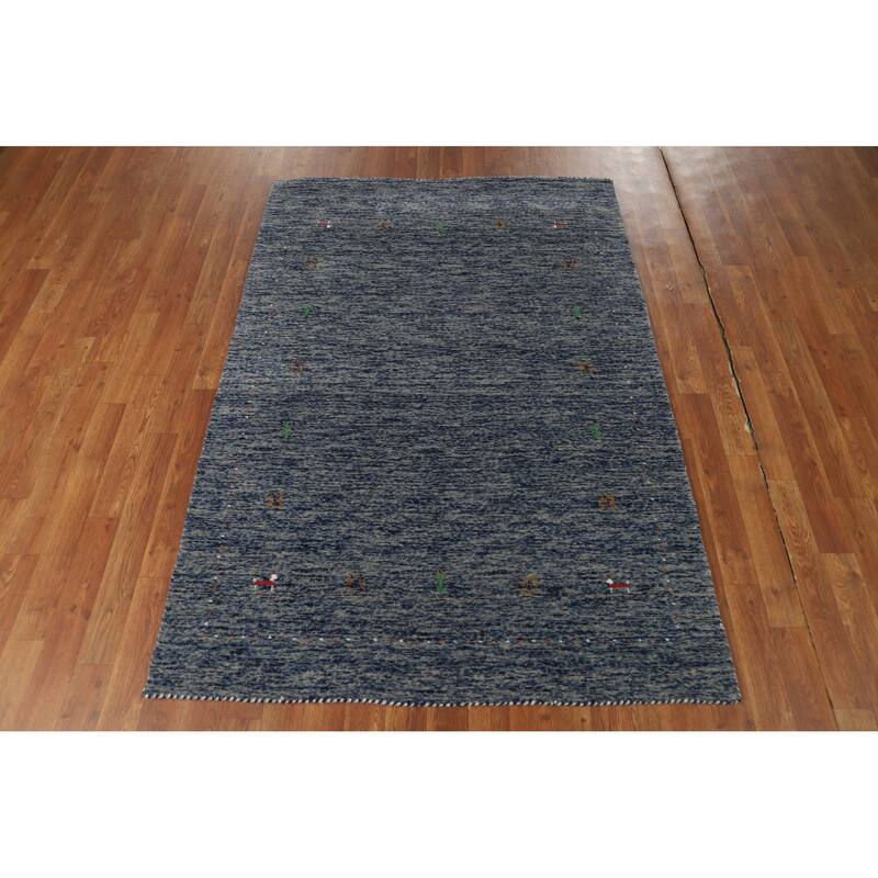 Hand Knotted Oriental 100% Wool Carpet Tribal Stripe Navy Blue & Blues Gabbeh Area Rug - 5' 10'' X 4' 0''
