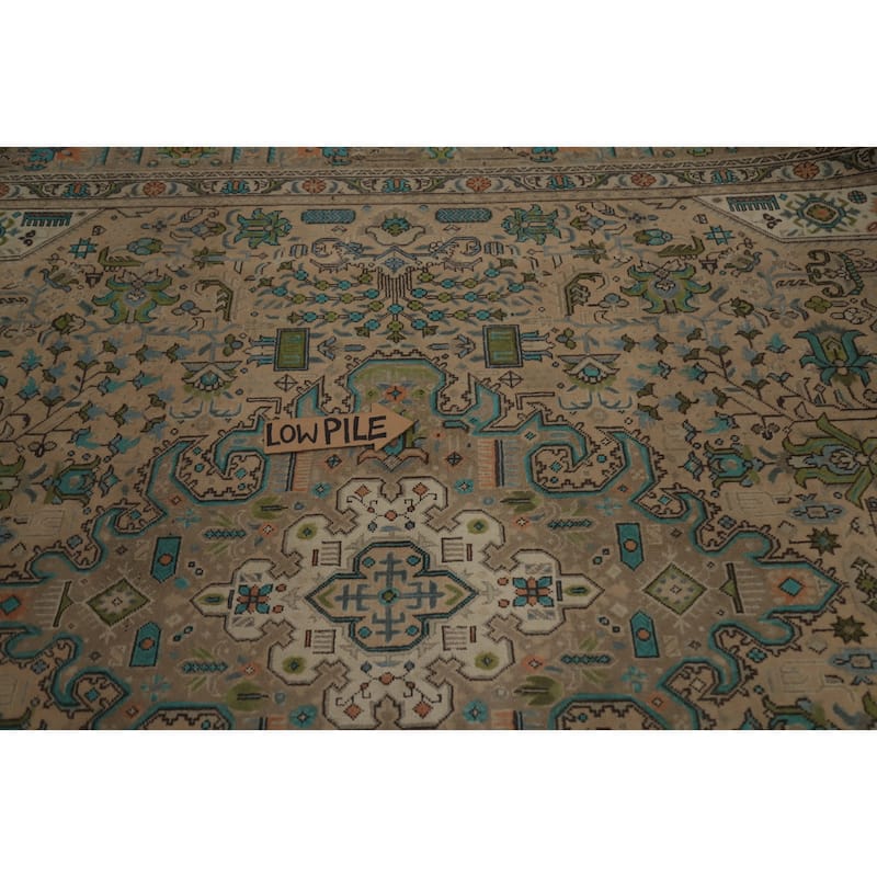 Hand Knotted Oriental 100% Wool Carpet Traditional Floral Beige & Ivories Tabriz Area Rug - 11' 2'' X 8' 0''
