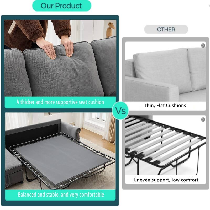 106.5" L-Shaped Flannelette Sectional Sofa with Pull-Out Bed