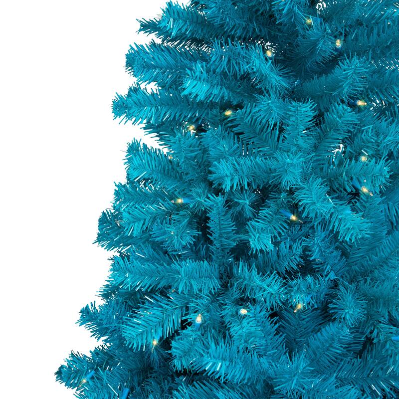Pre-Lit Medium Artificial Pine Christmas Tree - 7' - Turquoise - Clear Lights - 7 Foot