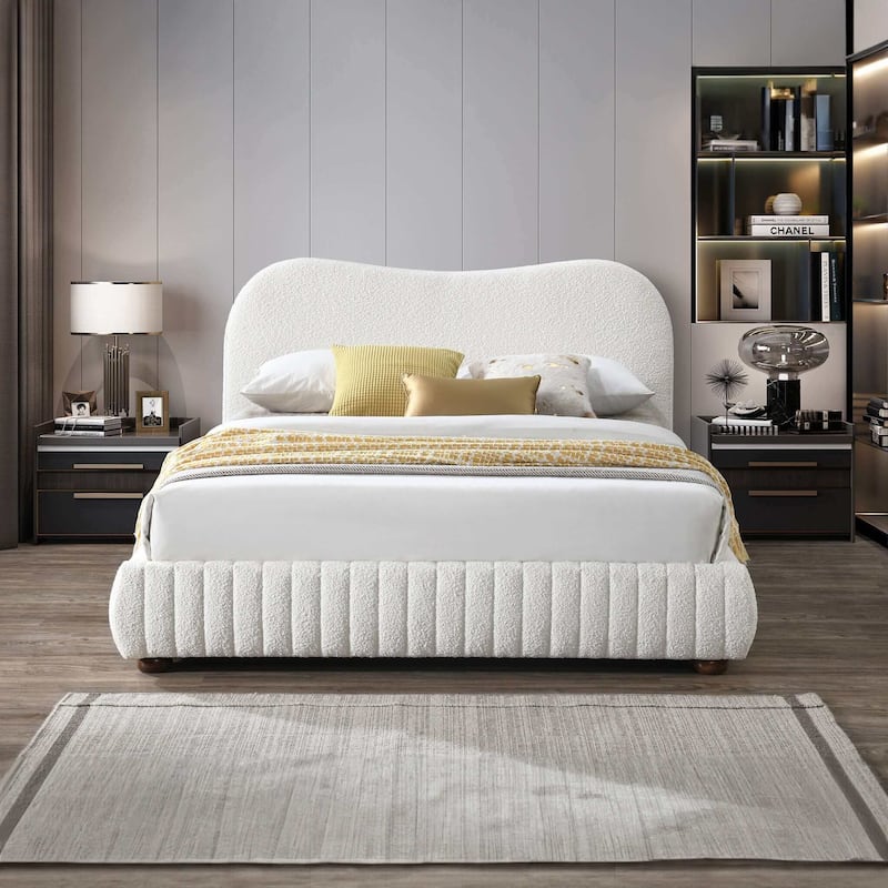 GDFStudio - Norme Modern Boucle Upholstered Low Profile Platform Bed - Cream - Queen