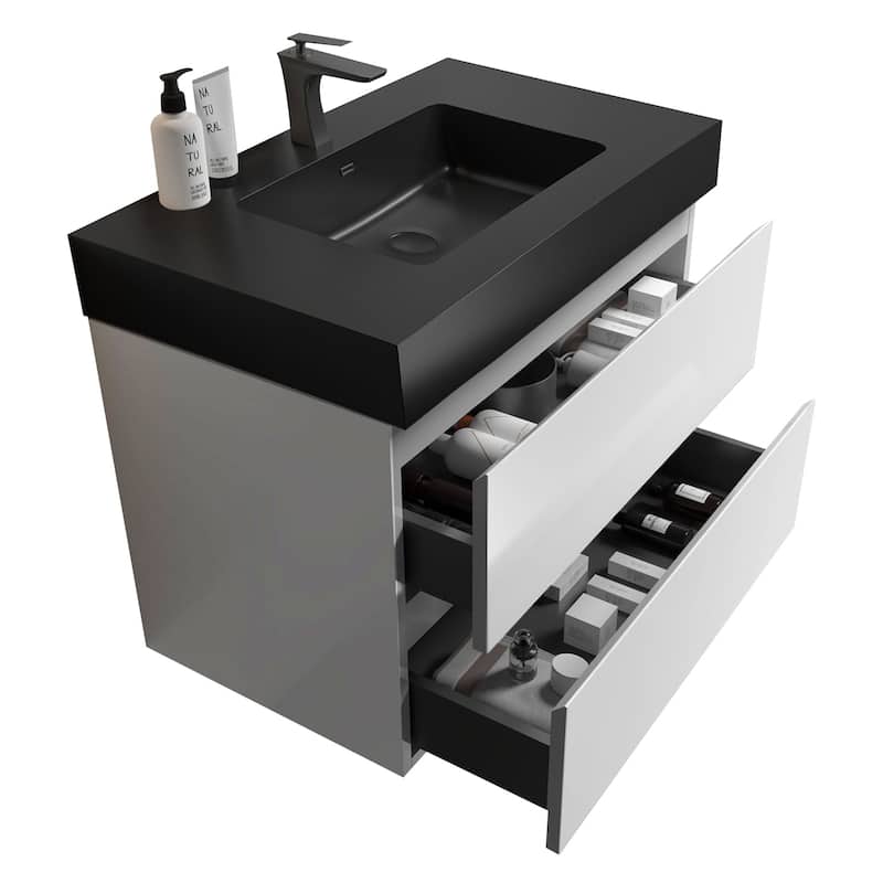 Modern Large Storage Wall Mounted Bathroom Vanity with Sink Basin without Drain and Faucet