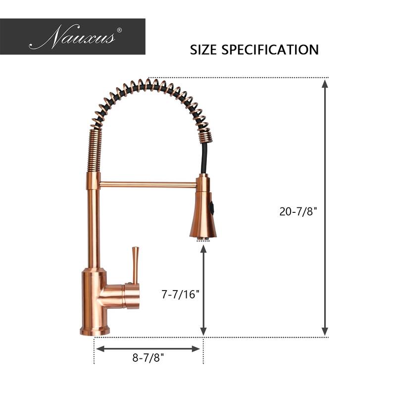 Copper Pre-Rinse Spring Kitchen Faucet, Single Level Solid Brass Kitchen Sink Faucets with Pull Down Sprayer - 8.9x20.9"