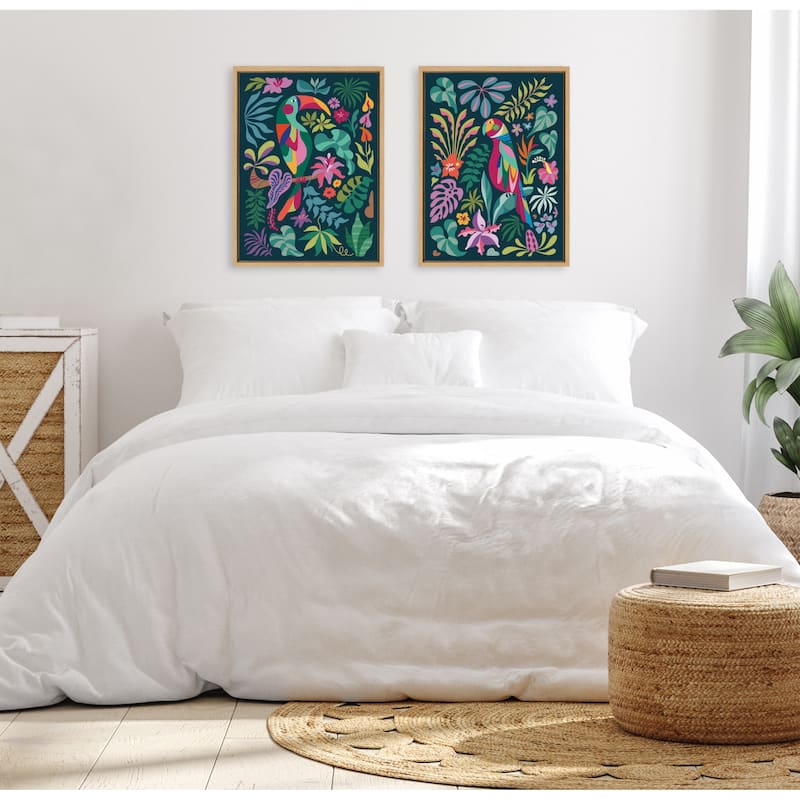 Kate and Laurel Sylvie Tropical Parrot Framed Canvas by Rachel Lee