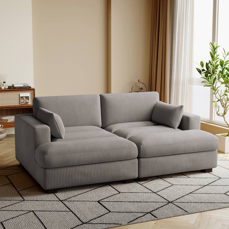Navaeh Corduroy Modular Sectional Sofa Large Couch Sleeper Chaise - Light Grey Set