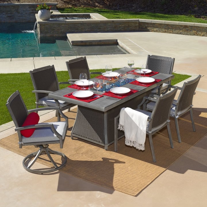 Wilson & fisher grandview patio fire pit dining best sale set