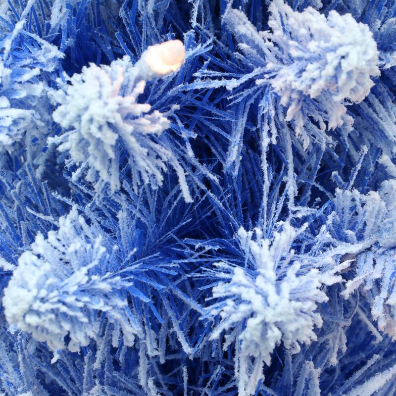 7.5' Flocked Fashion Blue Pencil Artificial Tree Clear Lights - 7.5 Foot
