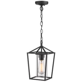 1-light Black Metal With Glass Shade Outdoor Hanging Pendant Light