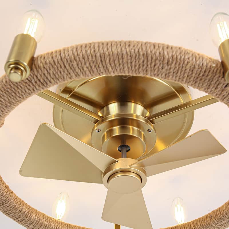 20" 6-Light Flush Mount Gold Ceiling Fan with Light