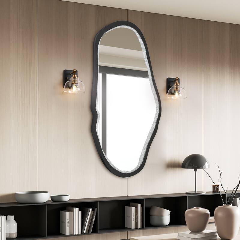 Mireve Modern Irregular Black Frame Mirror with Faux Diamond Inlay Wall Decor - W31.9"xD0.8"xH47.2"