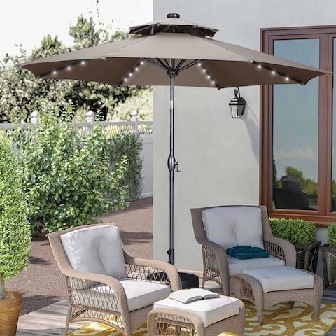 Ainfox 10ft Patio Umbrella with Lights 2-Tier Outdoor Umbrella with Base