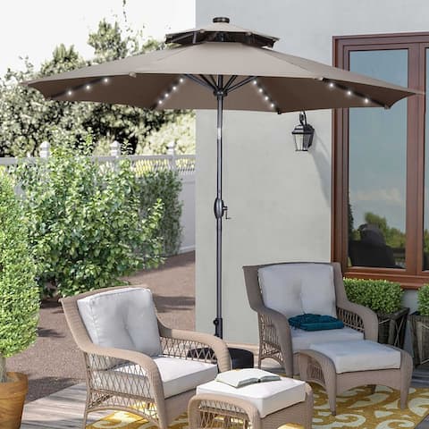 10ft Patio Umbrella with Lights 2-Tier Outdoor Umbrella with Base