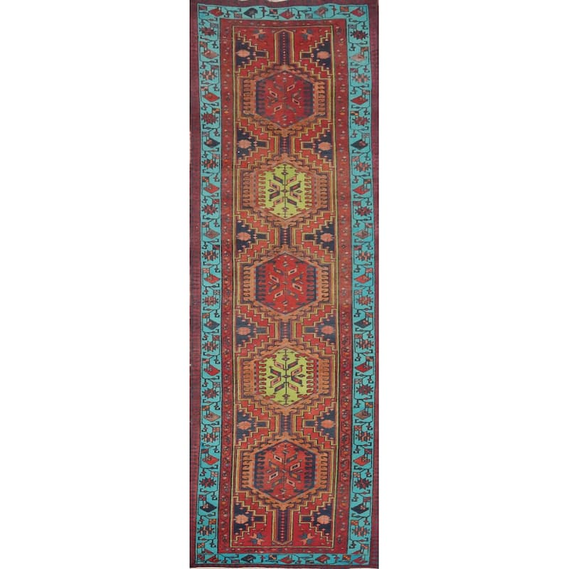Hand Knotted Oriental 100% Wool Carpet Traditional Geometric Multi-Colored Ardebil Runner Rug - 10' 10'' X 3' 3''
