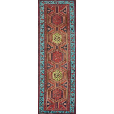 Hand Knotted Oriental 100% Wool Carpet Traditional Geometric Multi-Colored Ardebil Runner Rug - 10' 10'' X 3' 3''