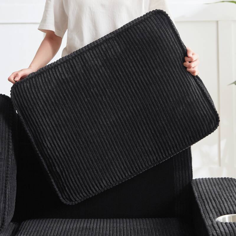 Extendable 3 Seat Sofa Corduroy Lounge Couch with Built-in Cup Holders