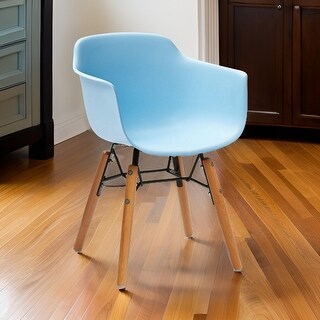 Lyna 16 Inch Kids Side Chair with Solid Back, Set of 4, Arms, Angled Wood Base, Blue