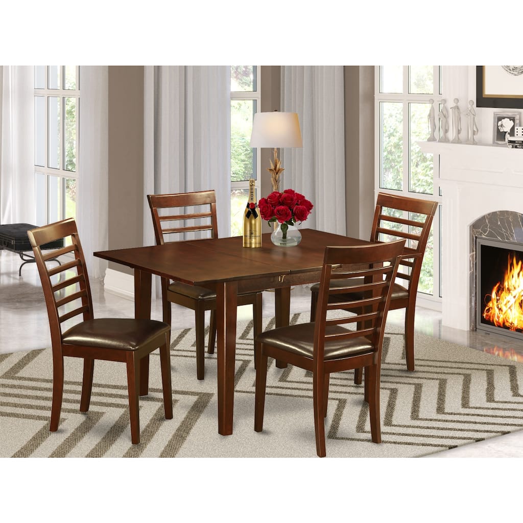 Vintage Dinette Set - 5 Piece Table & Chair Set - Rectangular Kitchen Table with Storage Leaf - Saddle Brown Finish