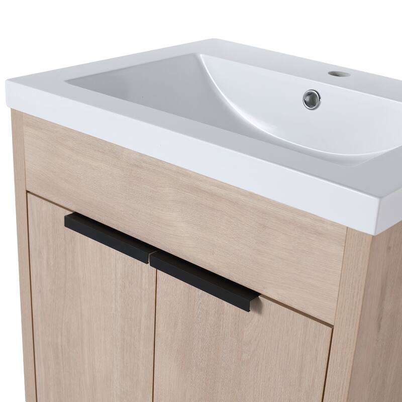 24 Inch Plywood Freestanding Bathroom Vanity With White Resin Sink and Doors and shelf
